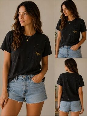 Everlane Dyke Embroidered Pocket Tee Black Cotton T-Shirt Size Small LGBTQ